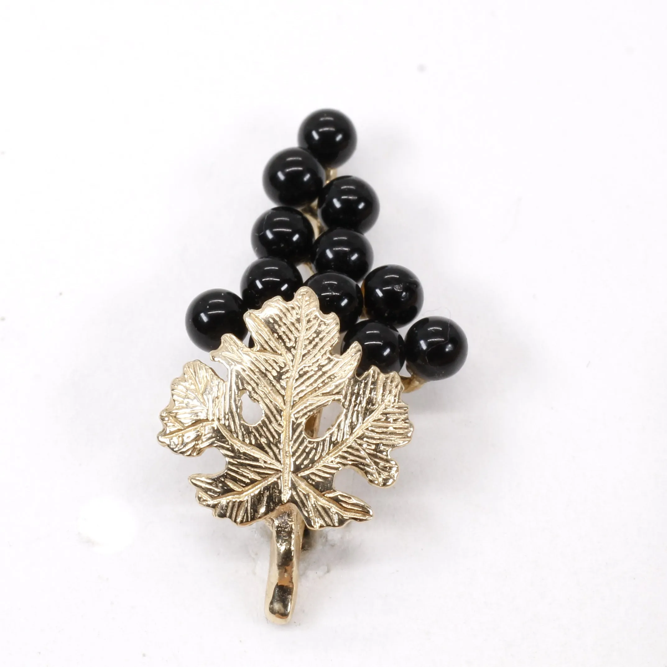 Grape Cluster Lapel Pin made in 14kt Gold with Black Onyx Gemstones