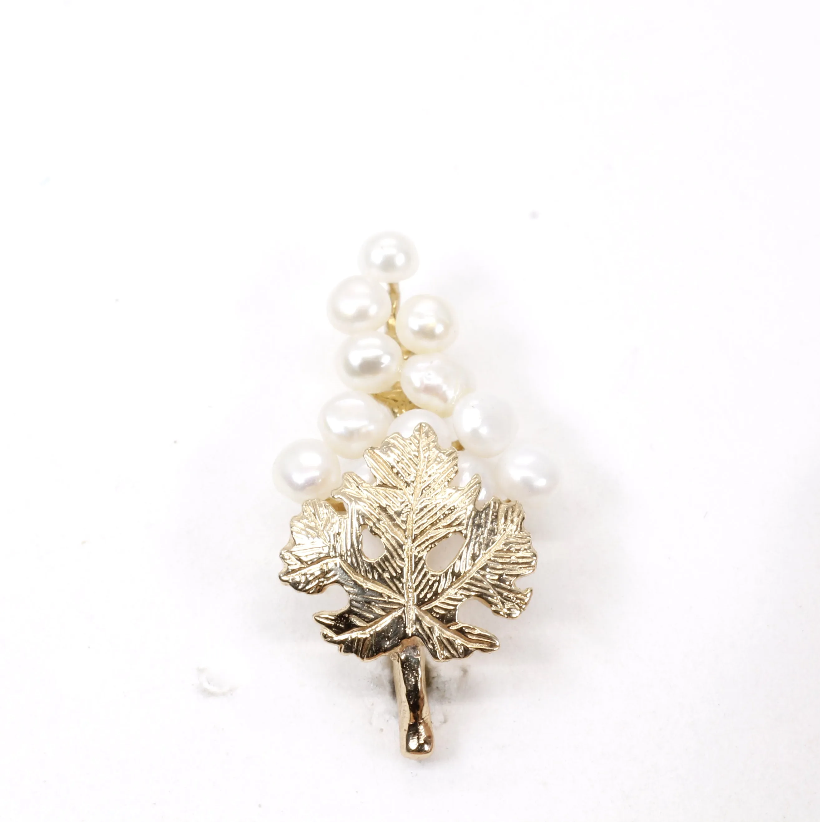Grape Cluster Lapel Pin made in 14kt Gold with White Freshwater Pearls