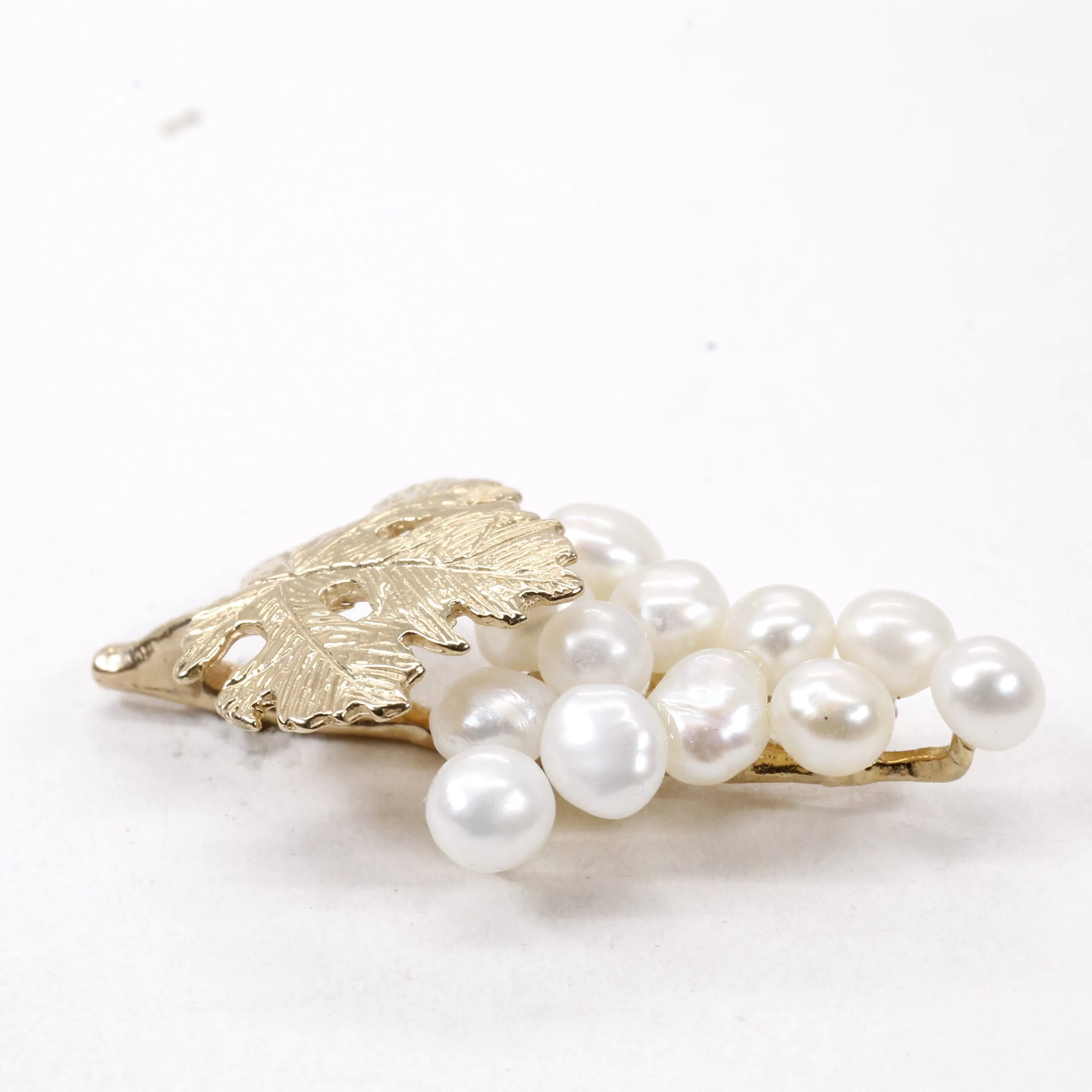 Grape Cluster Lapel Pin made in 14kt Gold with White Freshwater Pearls
