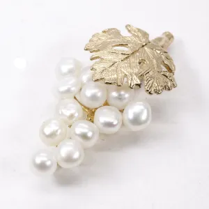 Grape Cluster Lapel Pin made in 14kt Gold with White Freshwater Pearls