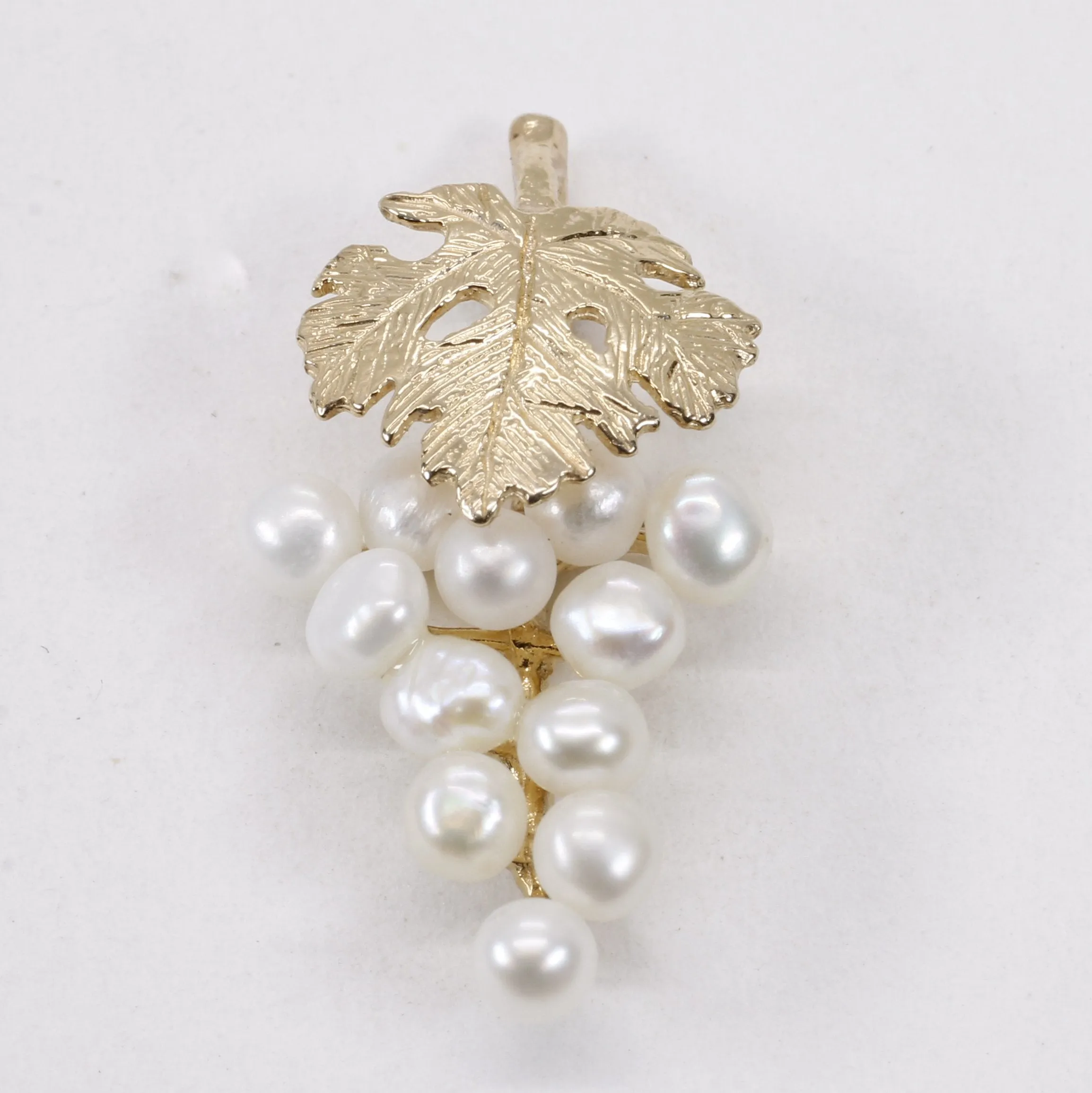 Grape Cluster Lapel Pin made in 14kt Gold with White Freshwater Pearls