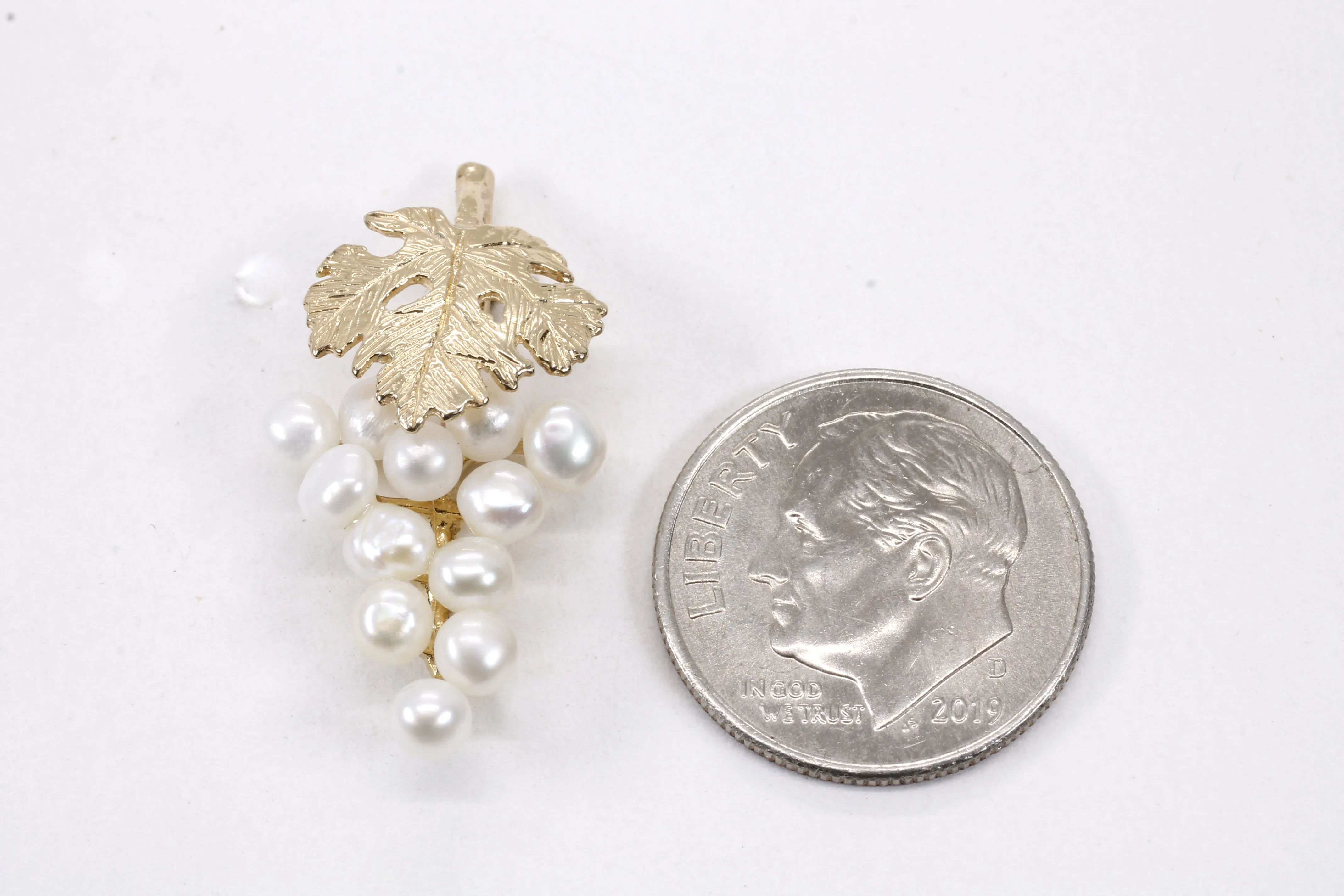 Grape Cluster Lapel Pin made in 14kt Gold with White Freshwater Pearls