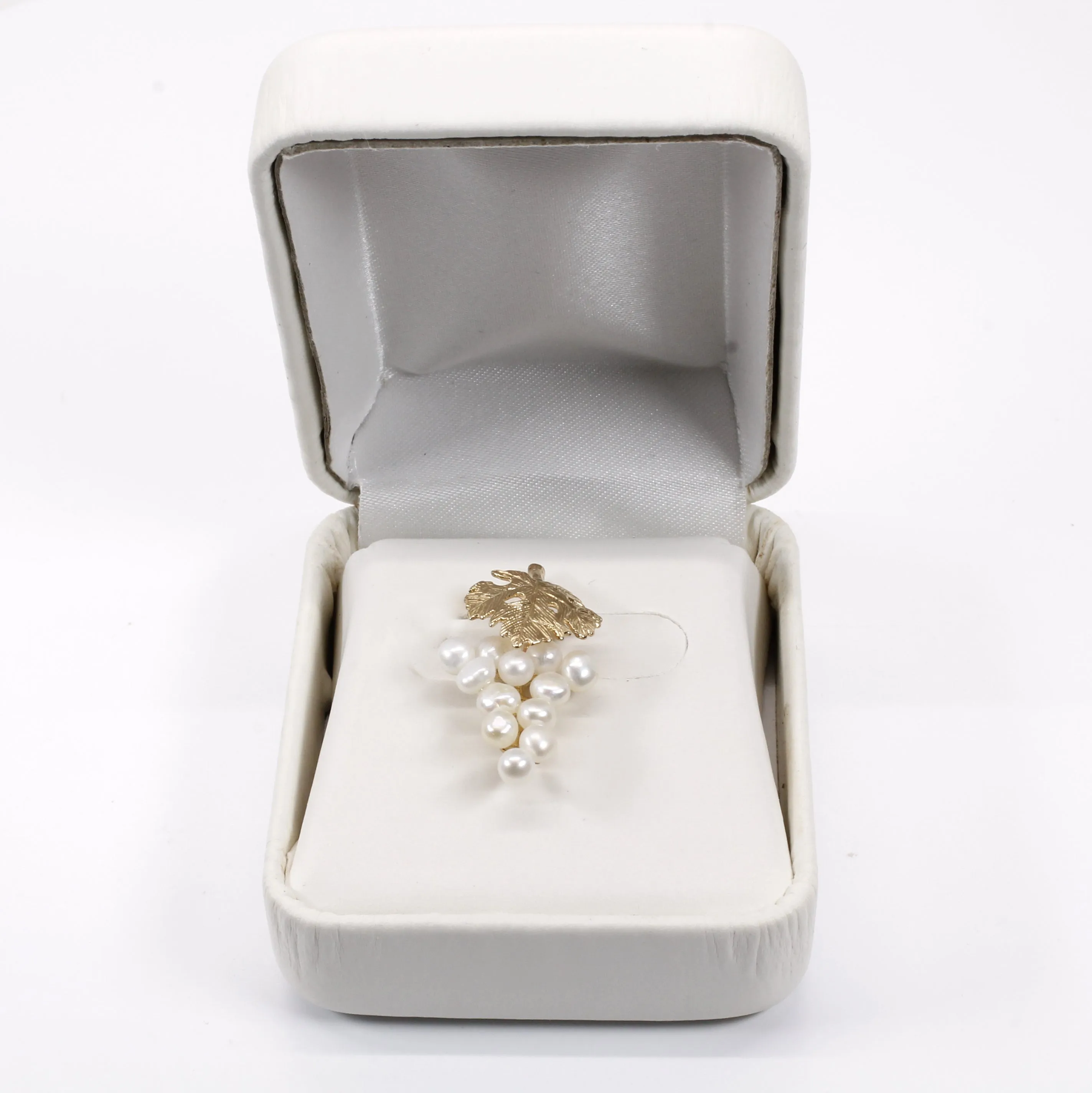 Grape Cluster Lapel Pin made in 14kt Gold with White Freshwater Pearls