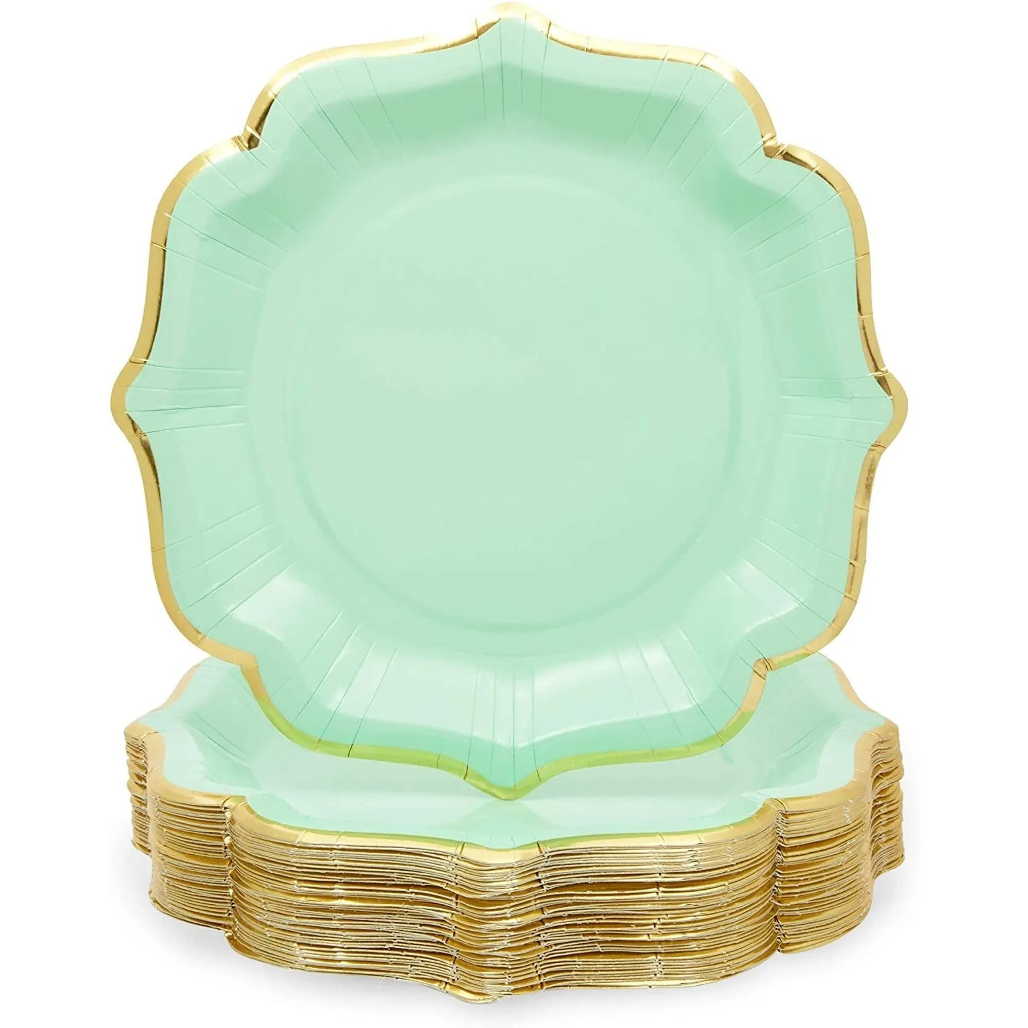 Green Paper Plates With Scalloped Edge For Birthday Party (9 In 48