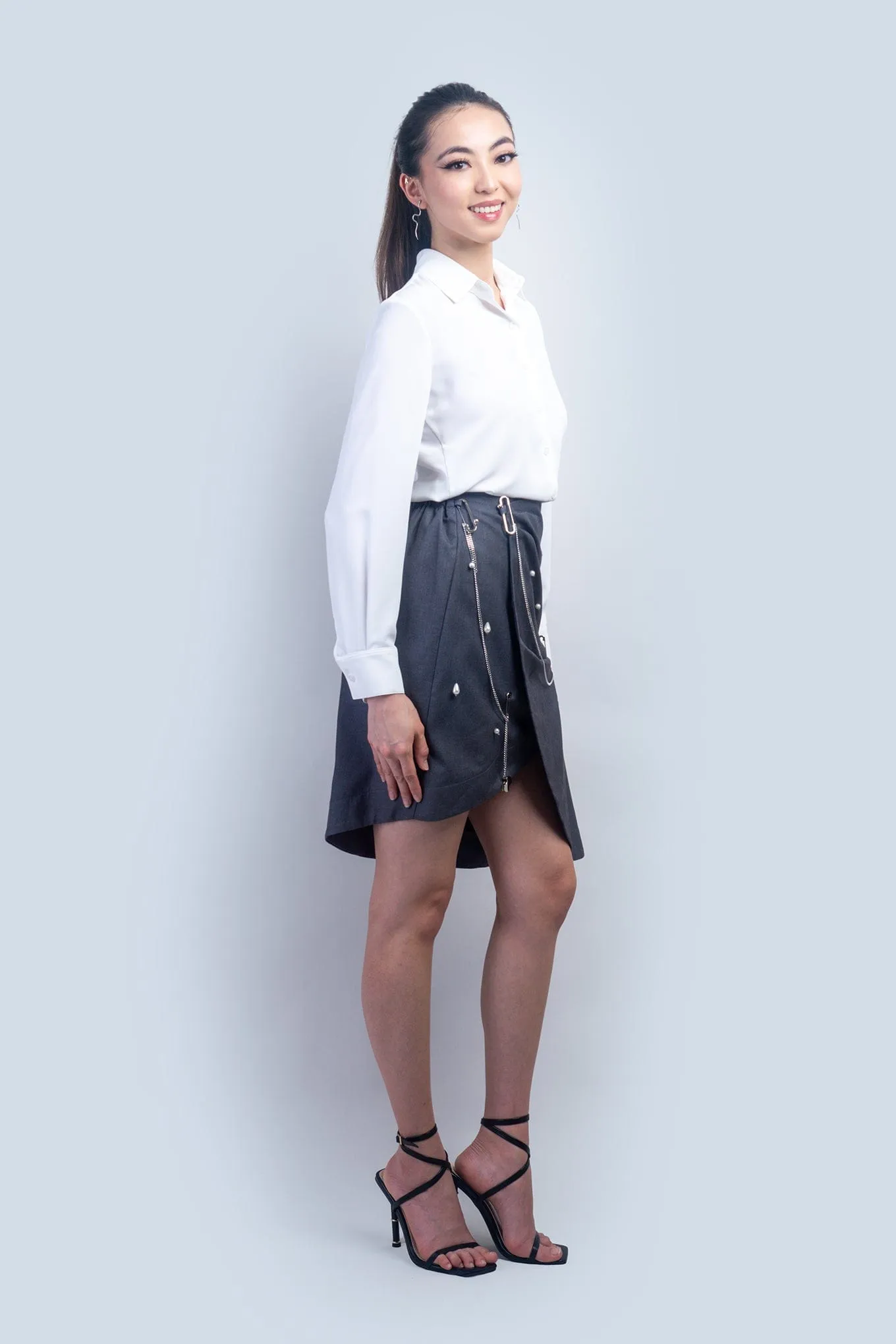 Grey Drape Pins and Charms Skirt