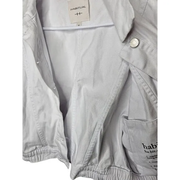 Habitual Denim Jacket Cropped Size S White Buttoned Up Short Sleeve