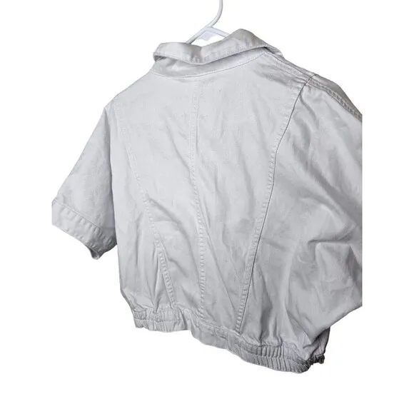 Habitual Denim Jacket Cropped Size S White Buttoned Up Short Sleeve