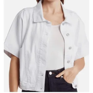 Habitual Denim Jacket Cropped Size S White Buttoned Up Short Sleeve