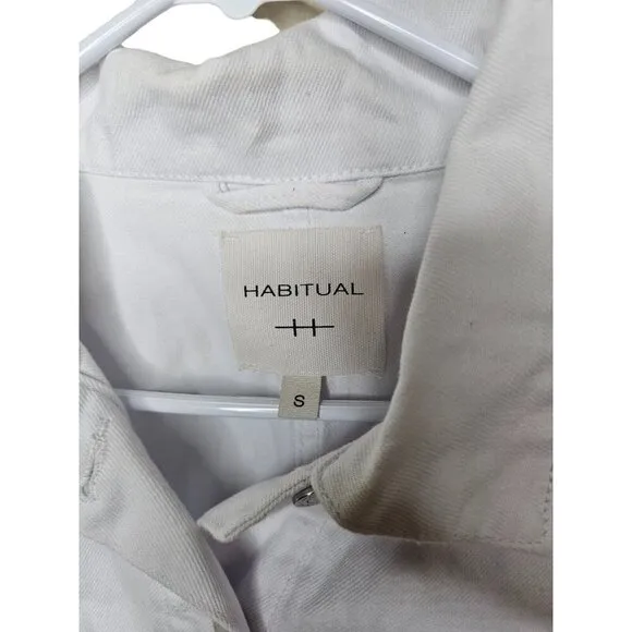 Habitual Denim Jacket Cropped Size S White Buttoned Up Short Sleeve