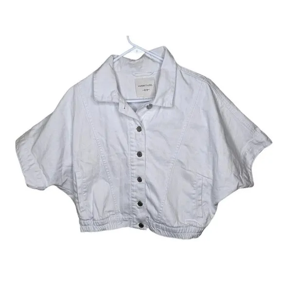 Habitual Denim Jacket Cropped Size S White Buttoned Up Short Sleeve