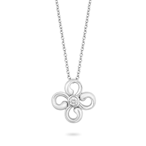 Hallmark Fine Jewelry Modern Clover Pendant in Sterling Silver with 1/10 Cttw of Diamonds