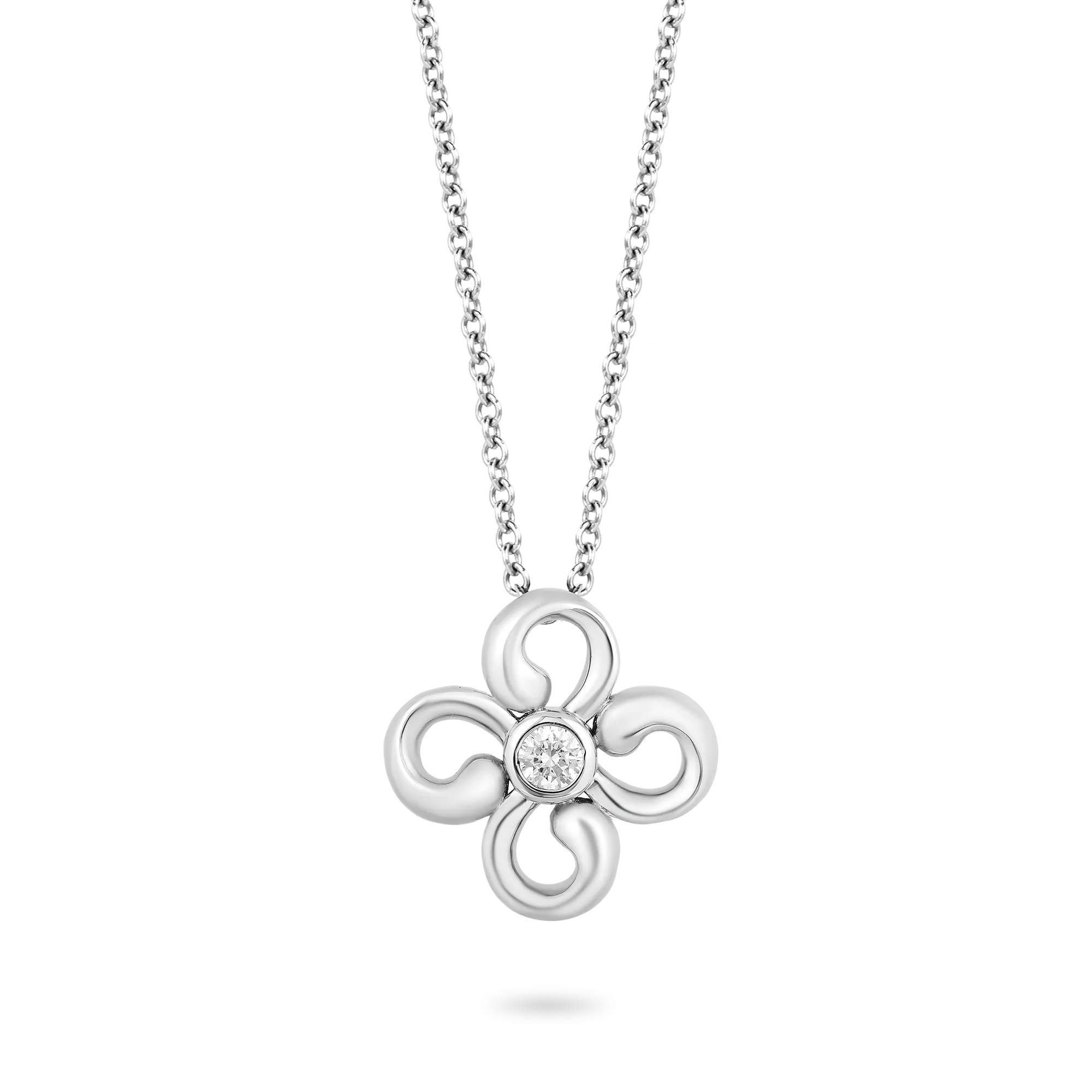 Hallmark Fine Jewelry Modern Clover Pendant in Sterling Silver with 1/10 Cttw of Diamonds