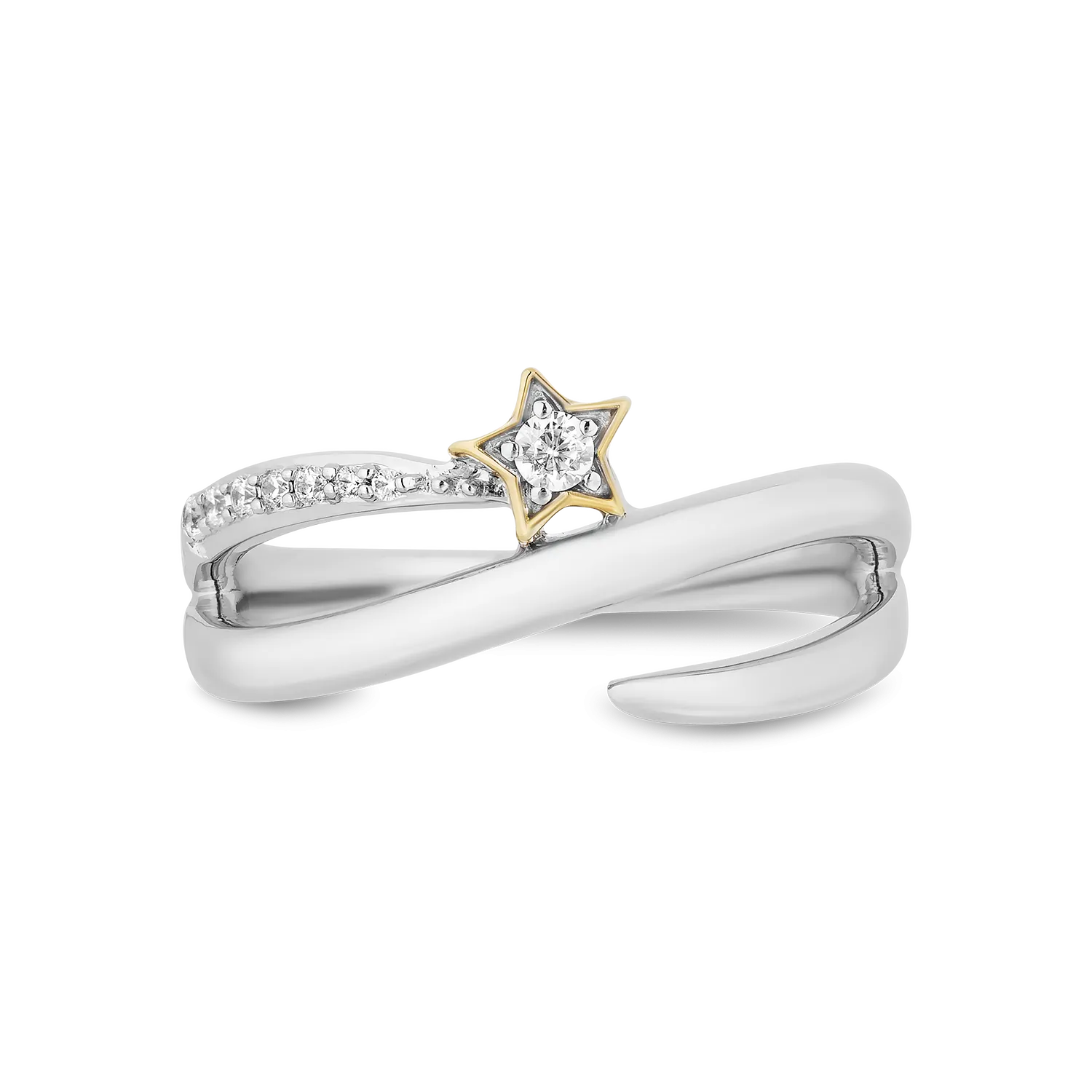 Hallmark Fine Jewelry Wrap Star Ring in Sterling Silver & 14K Yellow Gold with Diamonds