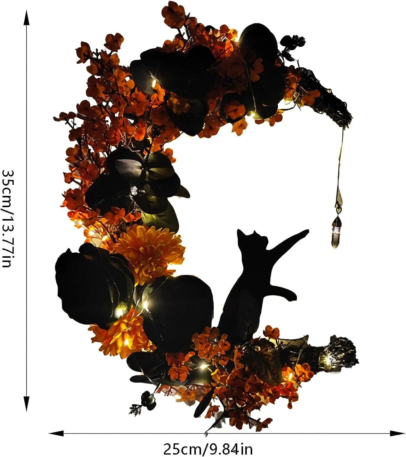 Halloween Wreaths with Lights for Front Door with Black Cat Wood