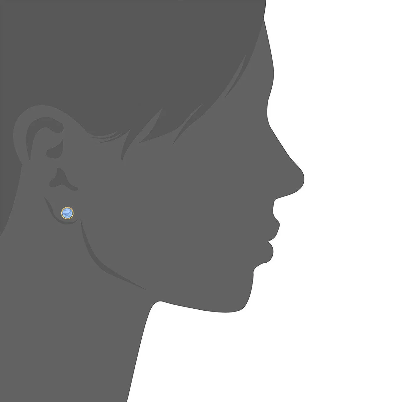 Harley Small Stud Earrings with Blue Light Sapphire Round Crystals from Swarovski Gold Plated