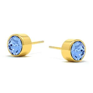 Harley Small Stud Earrings with Blue Light Sapphire Round Crystals from Swarovski Gold Plated