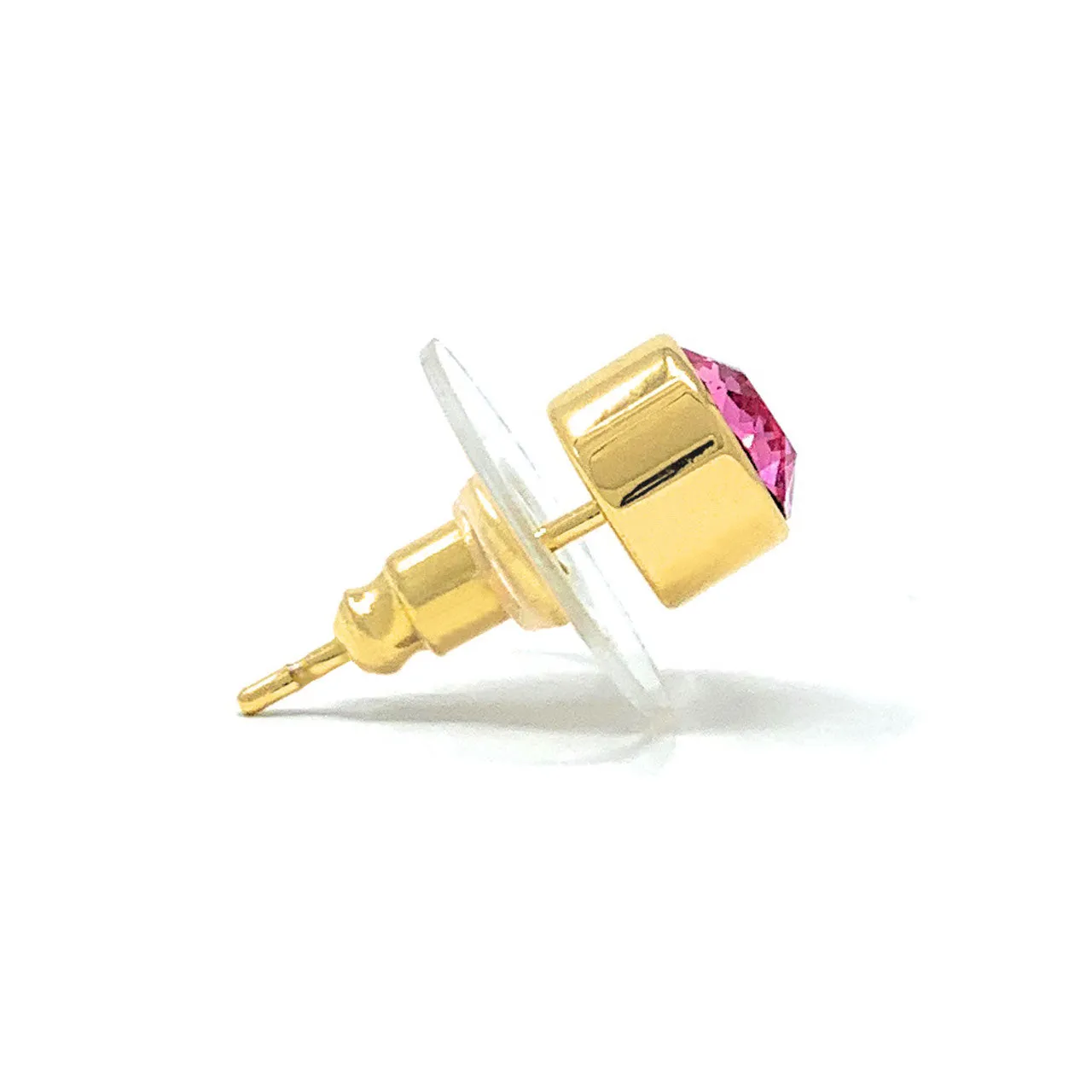 Harley Small Stud Earrings with Pink Rose Round Crystals from Swarovski Gold Plated
