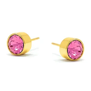 Harley Small Stud Earrings with Pink Rose Round Crystals from Swarovski Gold Plated