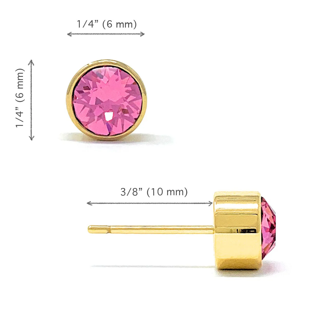 Harley Small Stud Earrings with Pink Rose Round Crystals from Swarovski Gold Plated