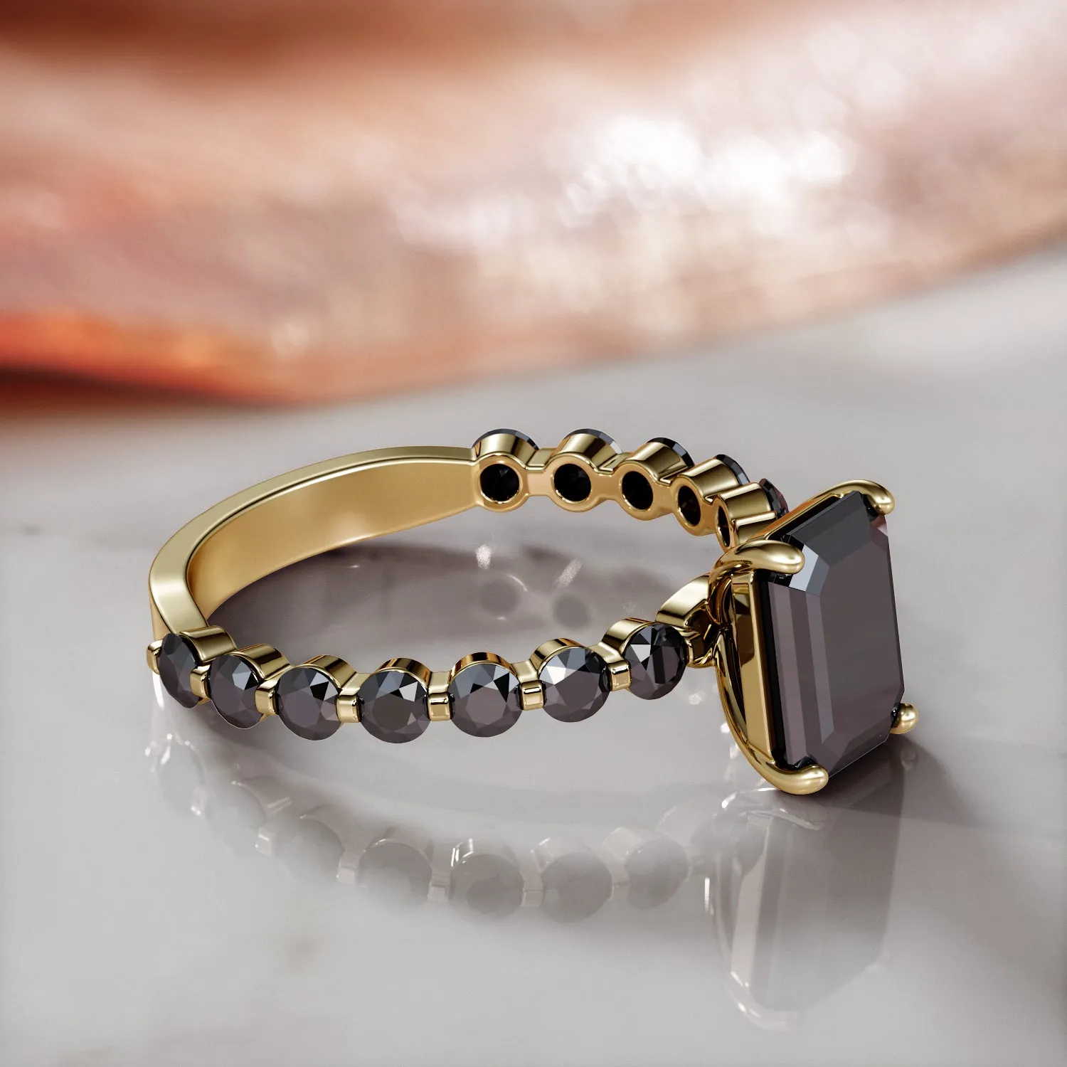 Harranin sabinas - Art-Deco Natural Black Diamond Emerald Engagement Ring