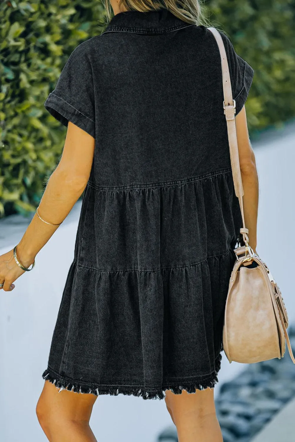 Hazel Blues® | Button Front Raw Hem Denim Dress