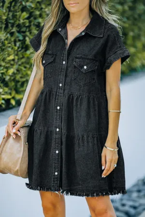 Hazel Blues® | Button Front Raw Hem Denim Dress