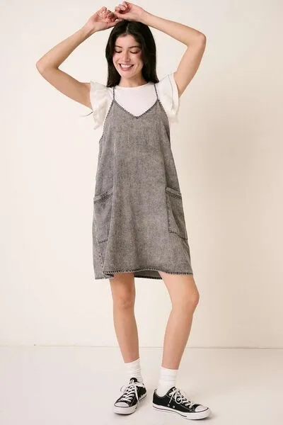 Hazel Blues® |  Mittoshop Washed Patch Pocket Mini Cami Denim Dress