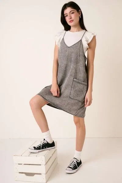 Hazel Blues® |  Mittoshop Washed Patch Pocket Mini Cami Denim Dress