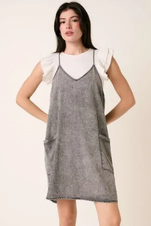 Hazel Blues® |  Mittoshop Washed Patch Pocket Mini Cami Denim Dress