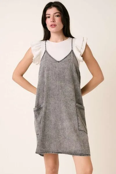 Hazel Blues® |  Mittoshop Washed Patch Pocket Mini Cami Denim Dress