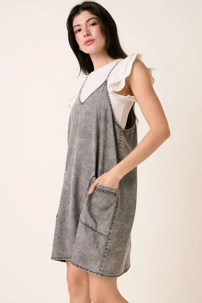 Hazel Blues® |  Mittoshop Washed Patch Pocket Mini Cami Denim Dress