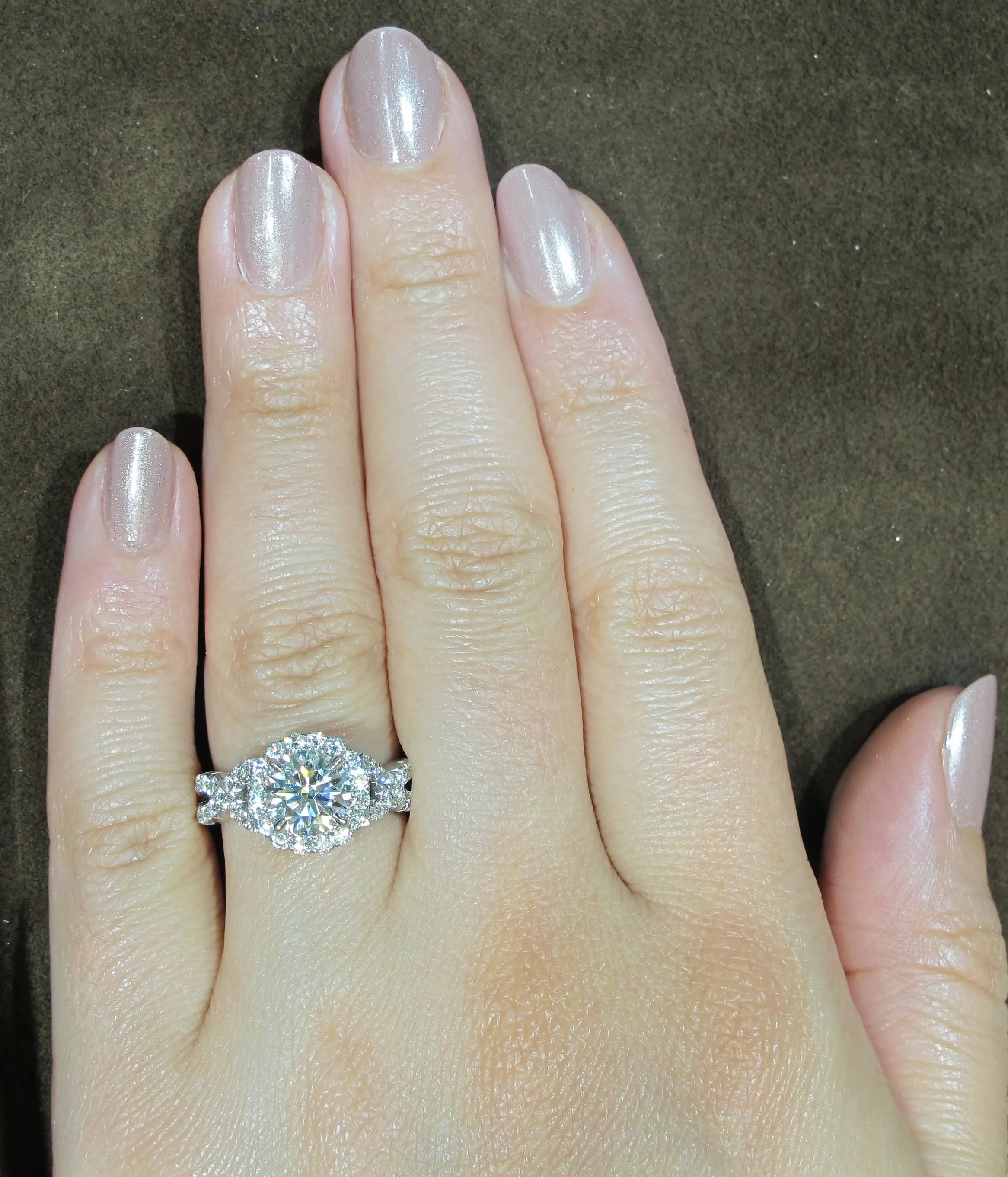 Henri Daussi 0.90ct GIA Certified Round  Center Halo 1.62ct tw Interlaced Shank Engagement Ring