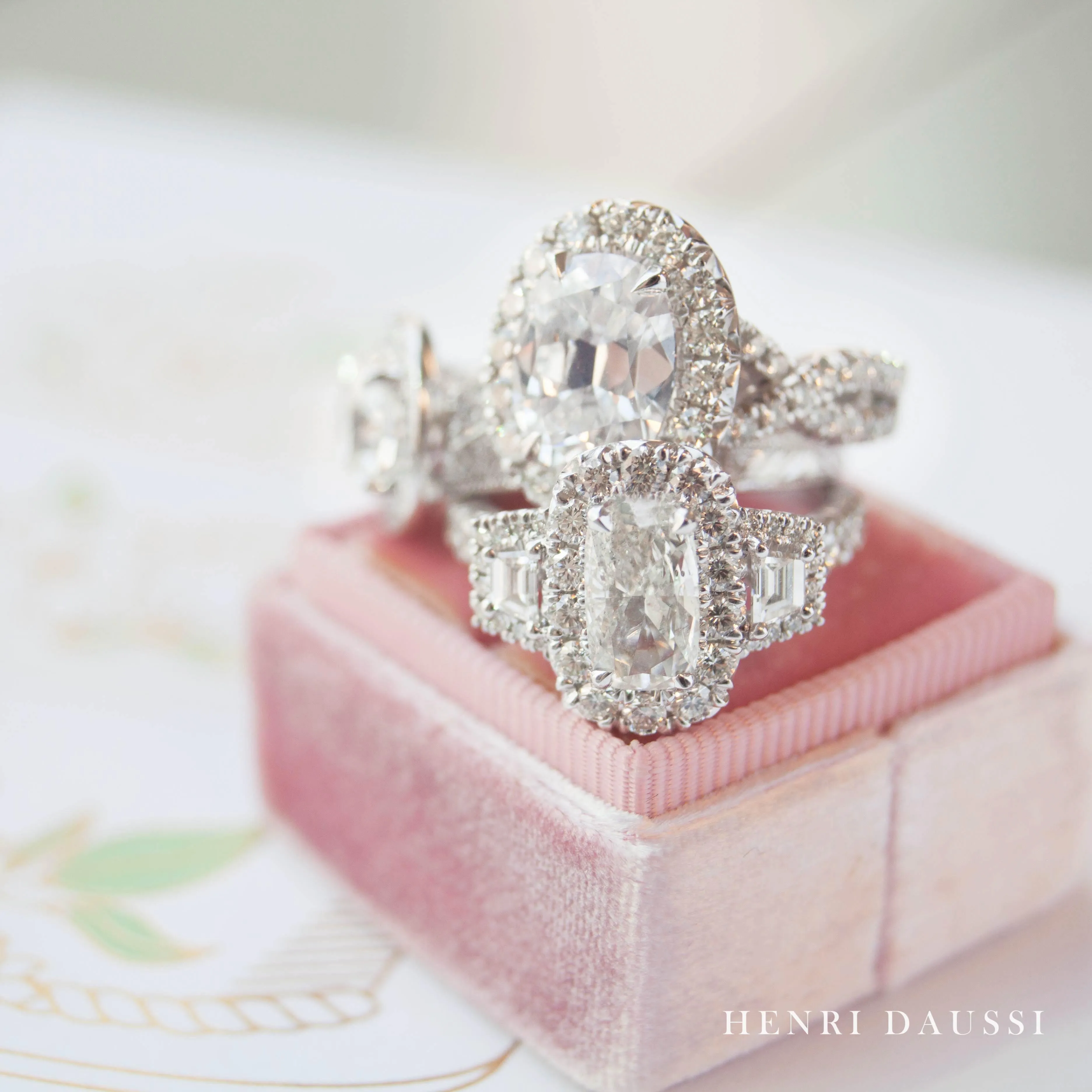 Henri Daussi 0.90ct GIA Certified Round  Center Halo 1.62ct tw Interlaced Shank Engagement Ring