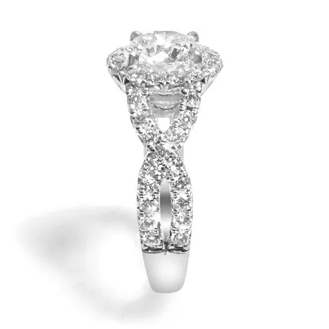 Henri Daussi 0.90ct GIA Certified Round  Center Halo 1.62ct tw Interlaced Shank Engagement Ring