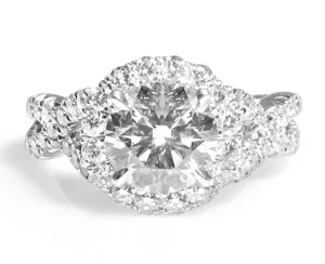 Henri Daussi 0.90ct GIA Certified Round  Center Halo 1.62ct tw Interlaced Shank Engagement Ring