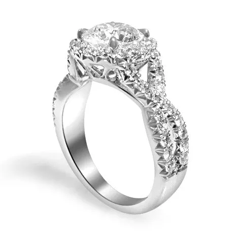 Henri Daussi 0.90ct GIA Certified Round  Center Halo 1.62ct tw Interlaced Shank Engagement Ring