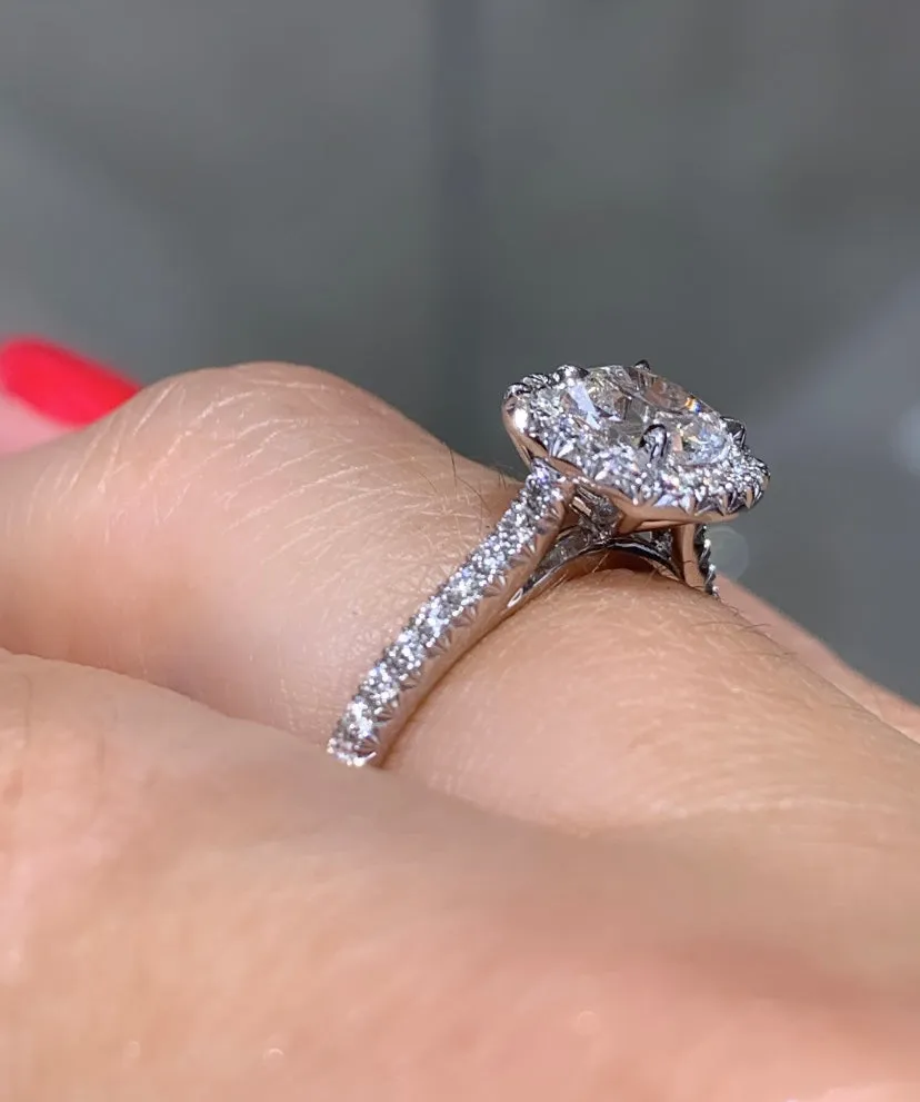 Henri Daussi 1.01ct tw Cushion Halo Certified Engagement Anniversary Ring