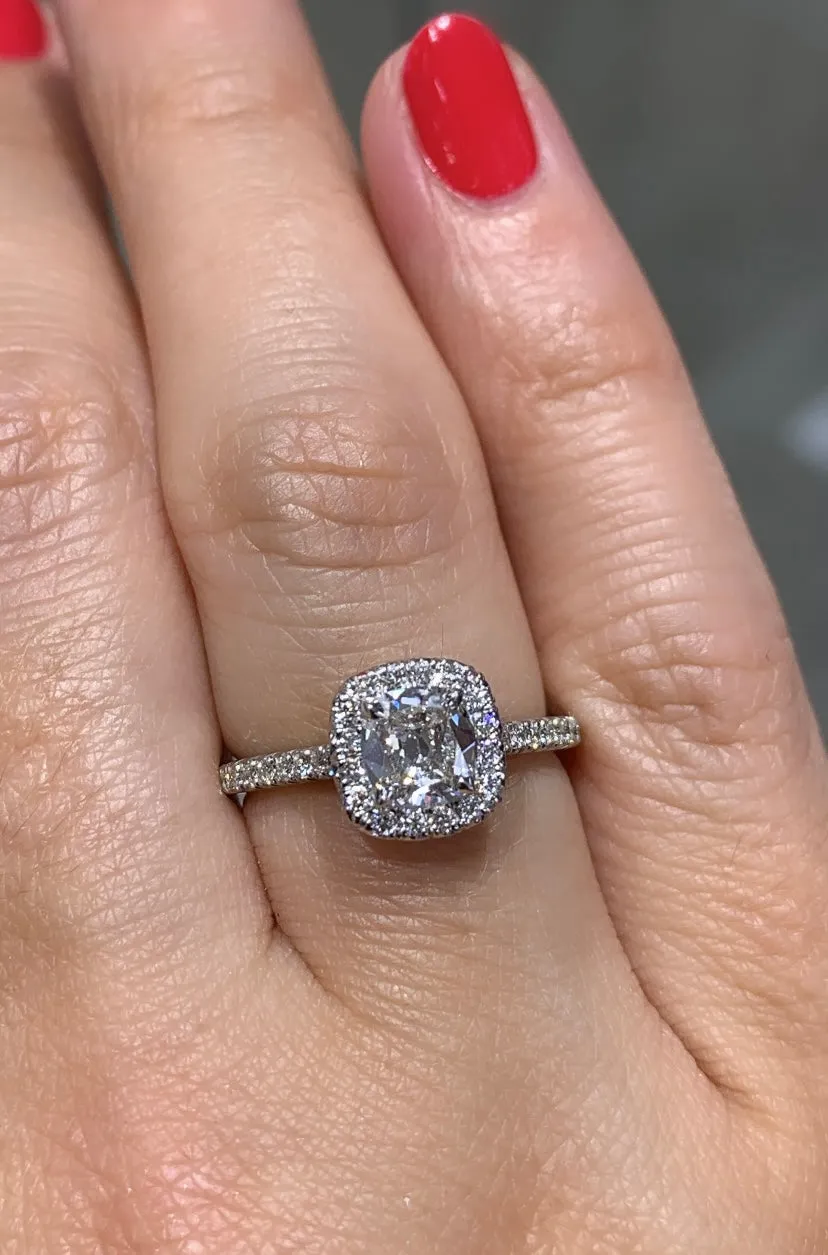 Henri Daussi 1.01ct tw Cushion Halo Certified Engagement Anniversary Ring