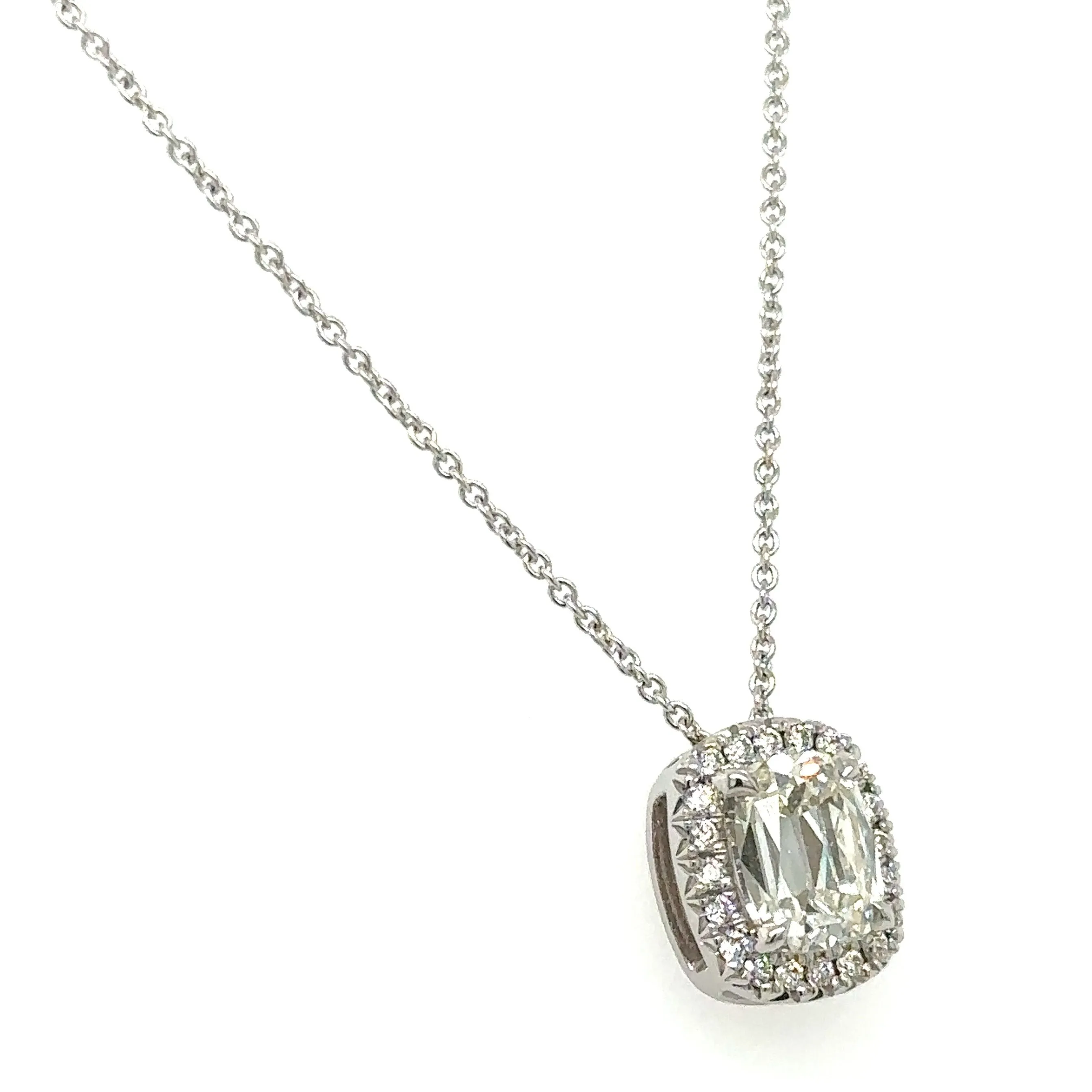 Henri Daussi Signed 1.13ct t.w. Diamond Cushion Brilliant Cut Halo Solitaire Pendant Necklace