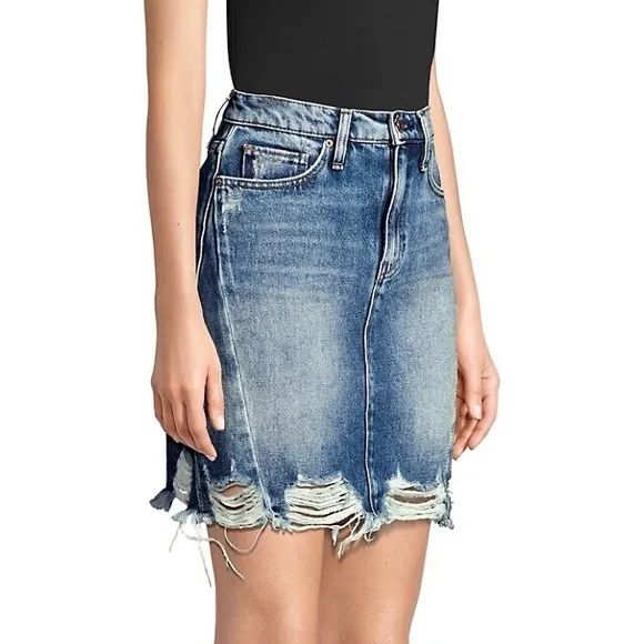 Hudson Lulu Frayed Denim Pencil Skirt 26