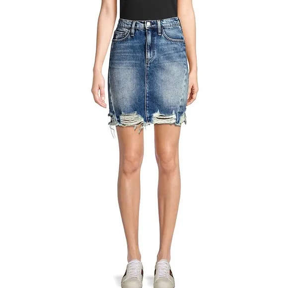 Hudson Lulu Frayed Denim Pencil Skirt 26