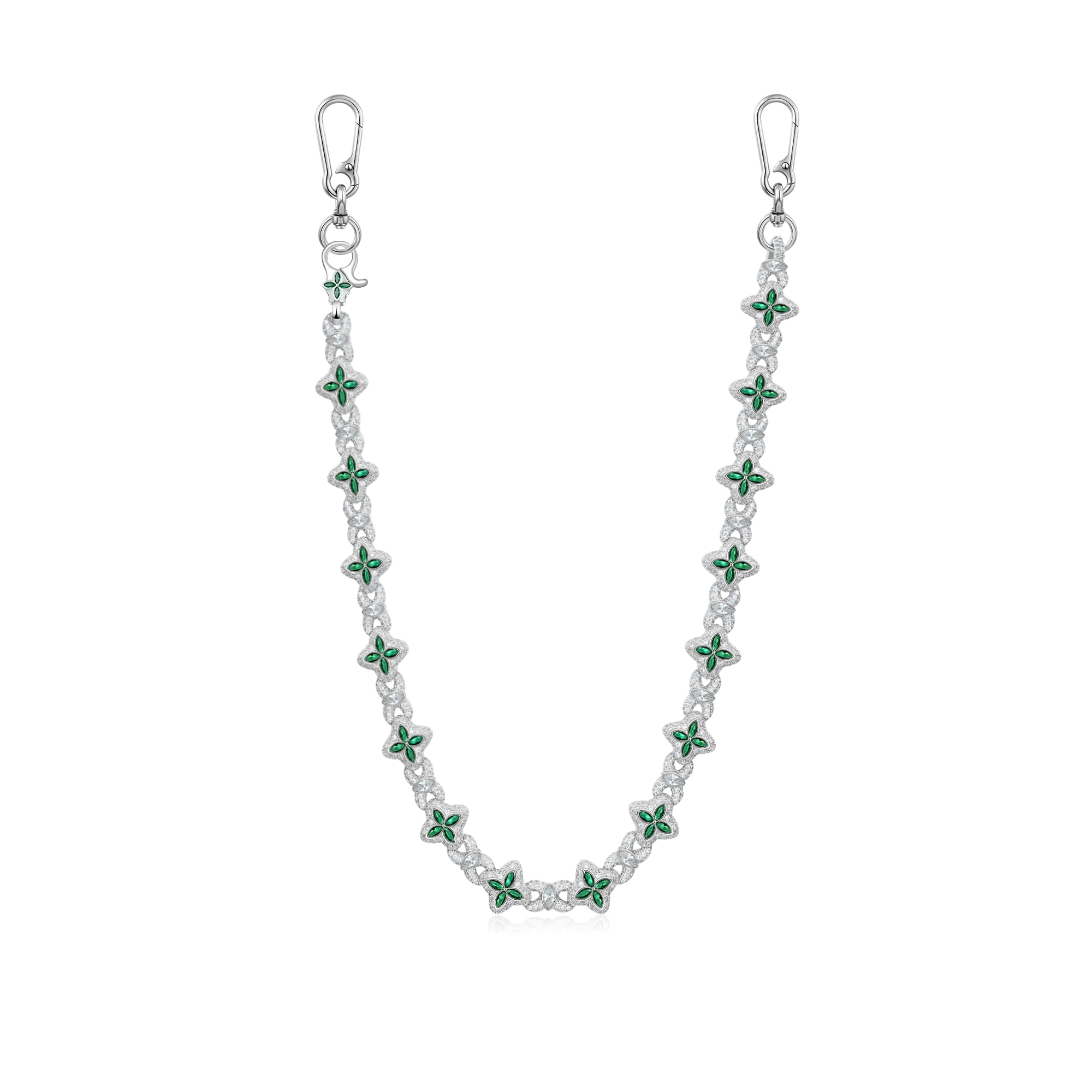 Iced Luminous Clover Necklace & Wallet Chain