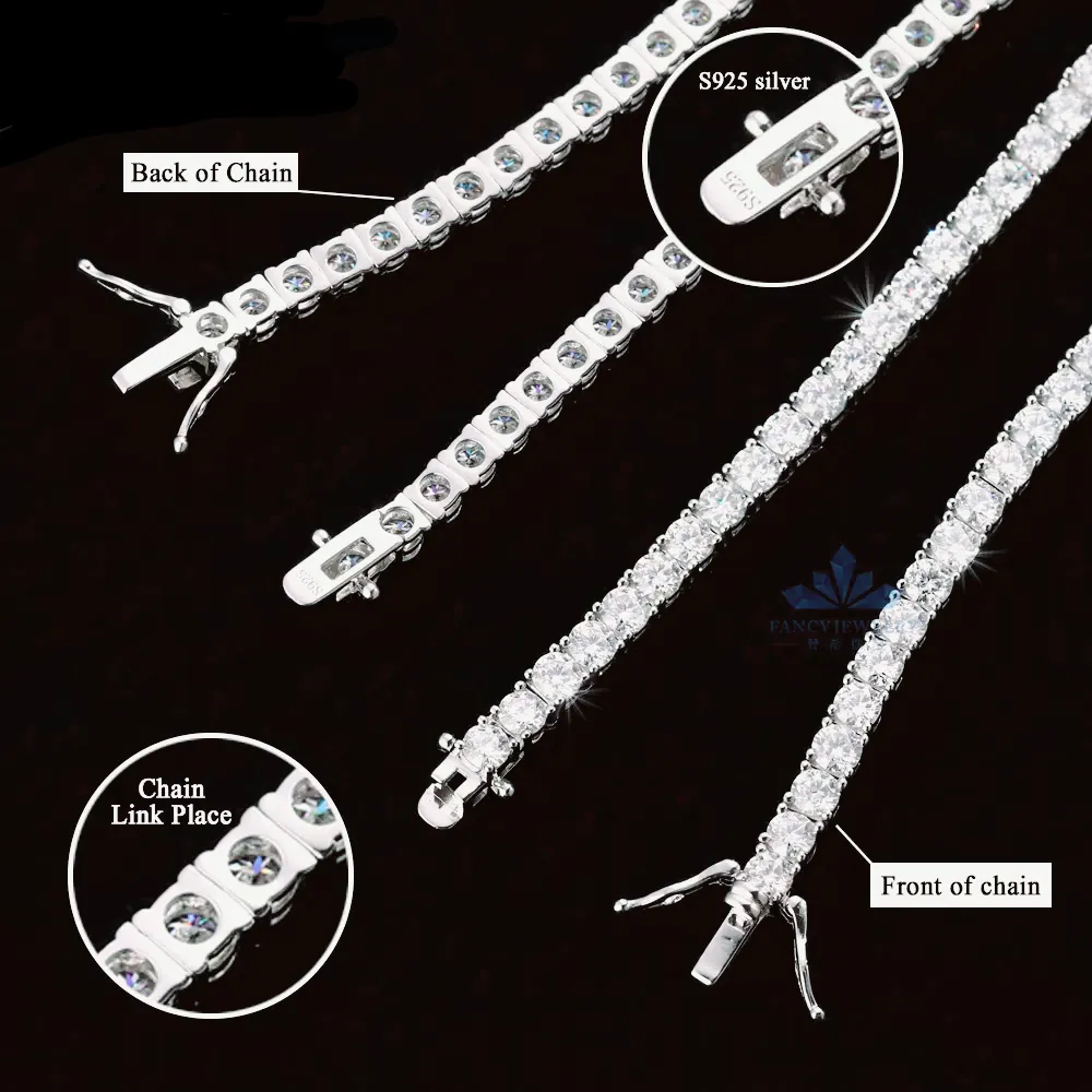 Iced Out Lab-Created Moissanite 925 Sterling Silver 5mm Tennis Chain Necklace - M500099