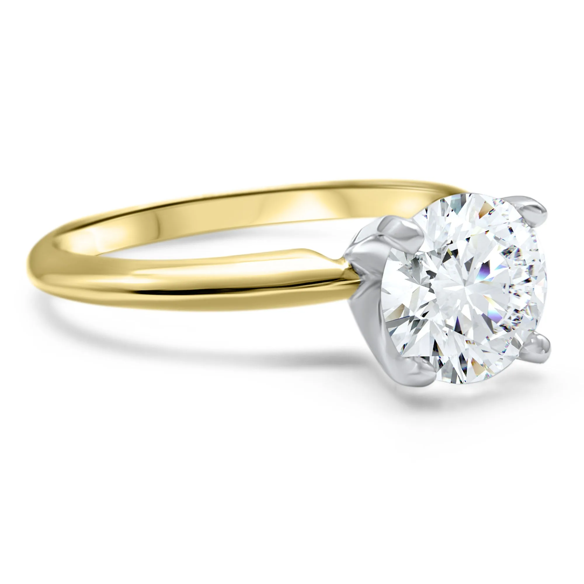 IGI Certified Diamond F Color Bridal Set | 14k Yellow Gold 4-Prong Solitaire Engagement Ring and Wedding Band