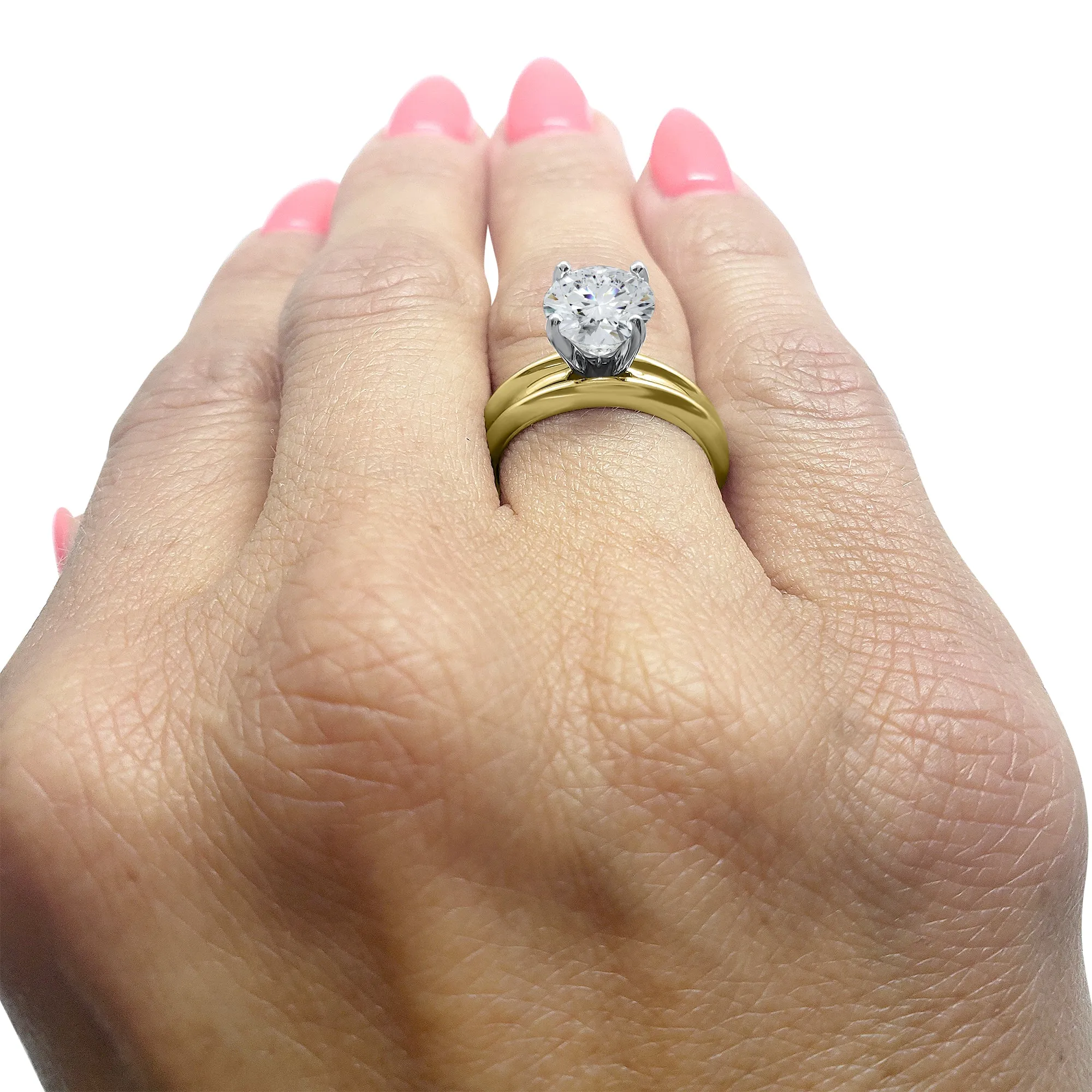 IGI Certified Diamond F Color Bridal Set | 14k Yellow Gold 4-Prong Solitaire Engagement Ring and Wedding Band