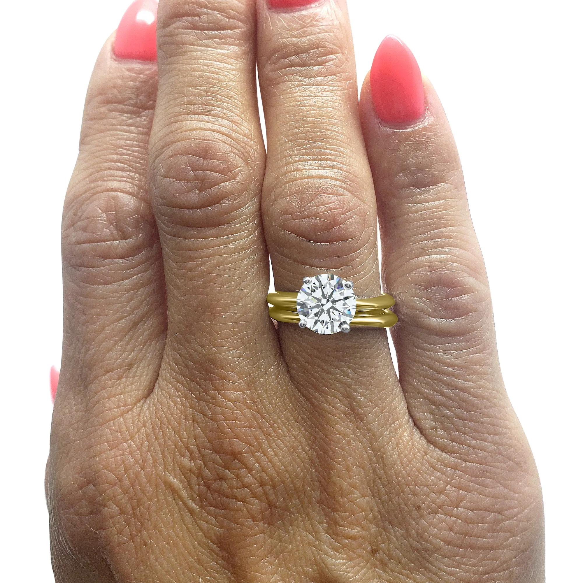 IGI Certified Diamond F Color Bridal Set | 14k Yellow Gold 4-Prong Solitaire Engagement Ring and Wedding Band