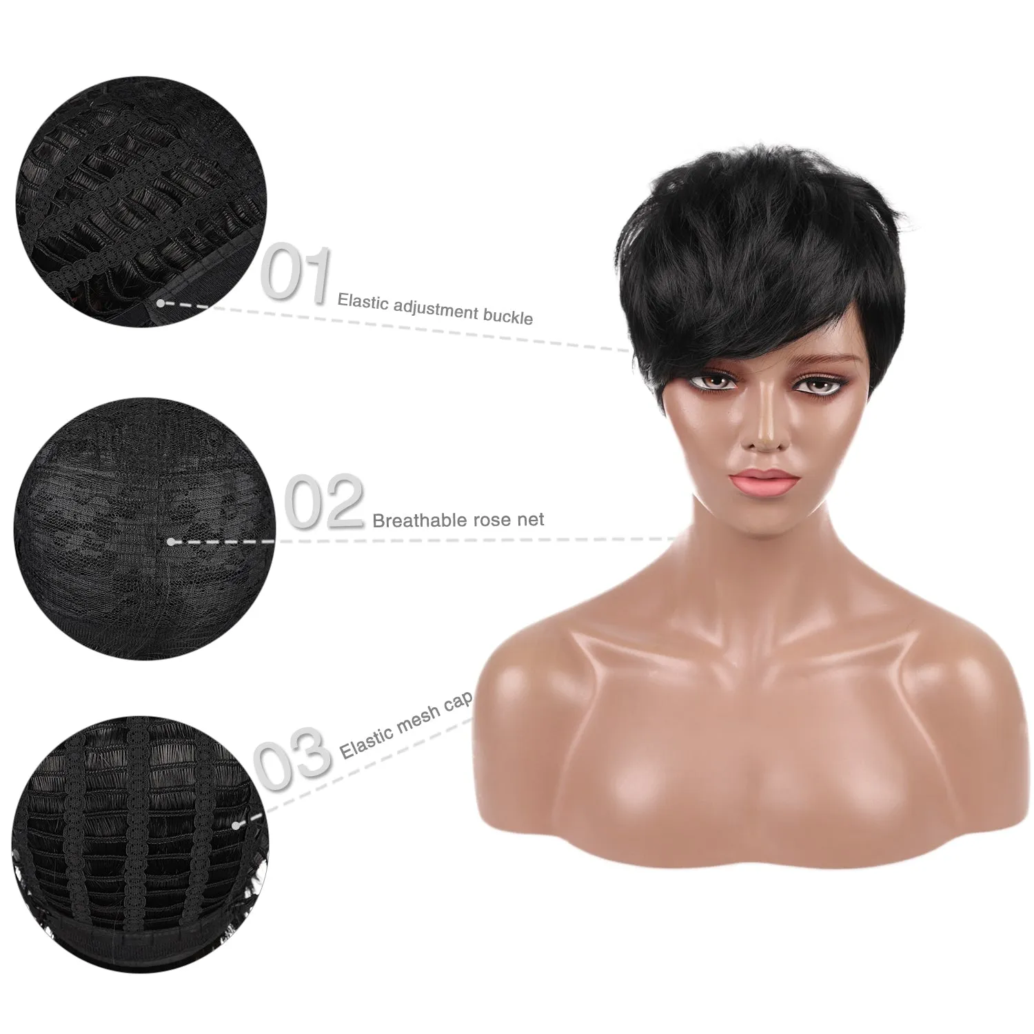 Ikayla | Black Short Pixie Cut Wavy Synthetic Hair Wig