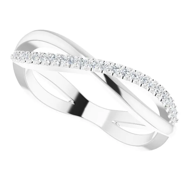 Infinity Design Round Diamond Wedding Band Open Twist Anniversary Ring