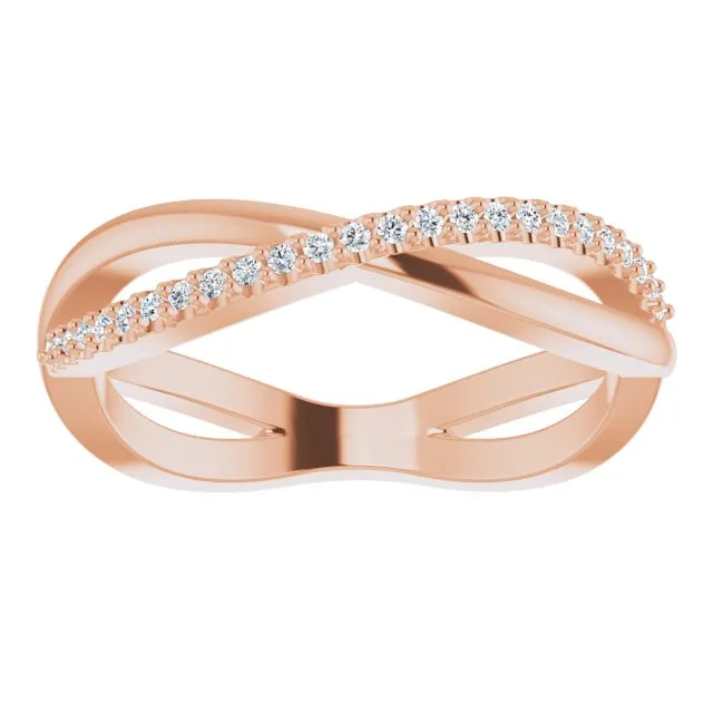Infinity Design Round Diamond Wedding Band Open Twist Anniversary Ring