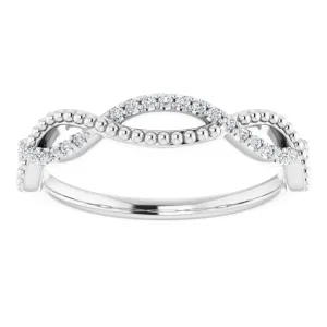 Infinity Style Round Diamond Wedding Band Milgrain Accent Anniversary Ring